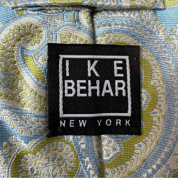 Ike Behar Pastel Blue Green Off-white Paisley Silk USA Made Necktie - Picture 4 of 6
